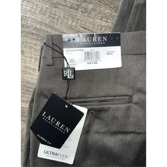 NWT Lauren Ralph Lauren Men's Microtwill Ultraflex Dress Pants 33 X 32 Taupe - Picture 4 of 4